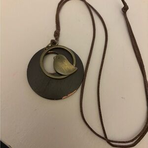Brown and Gold Bird Pendant Necklace